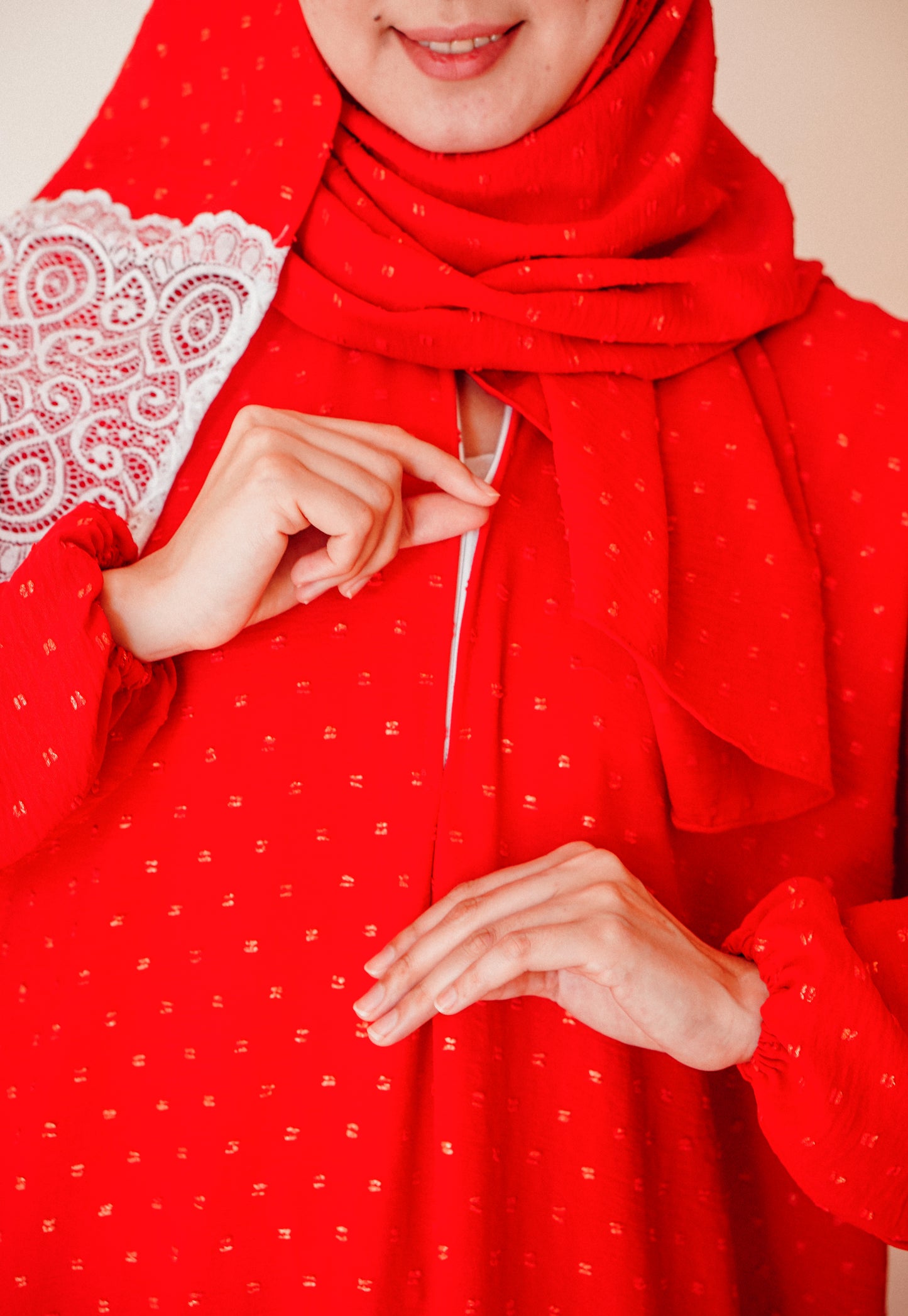 Cotton jacquard with dantel | Prayer Dress (Red)