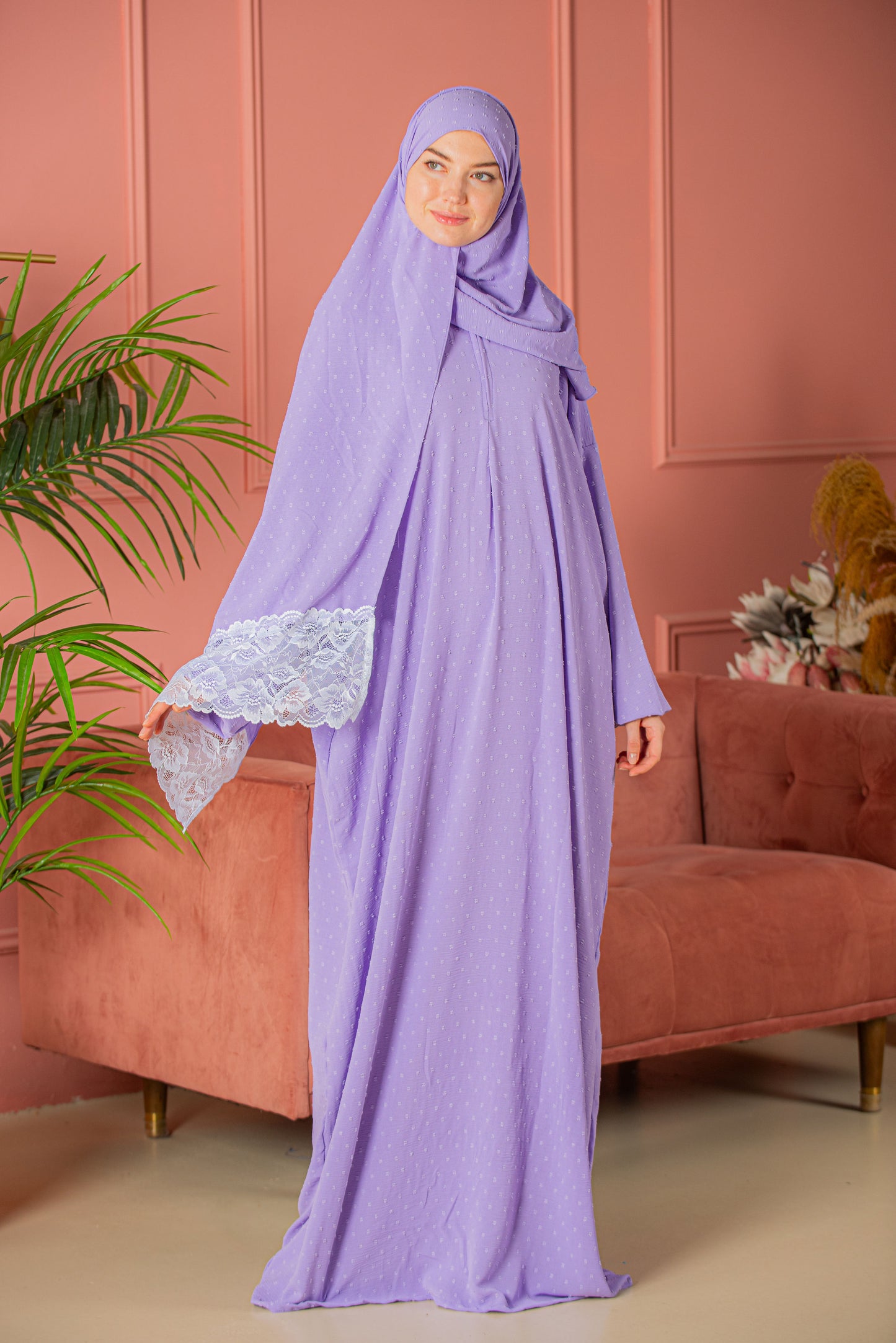 Cotton jacquard with dantel | Prayer Dress